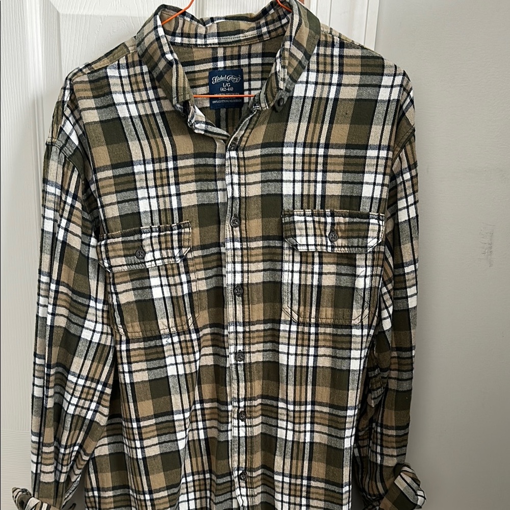 Green and Brown Plaid Casual Button Down Shirt